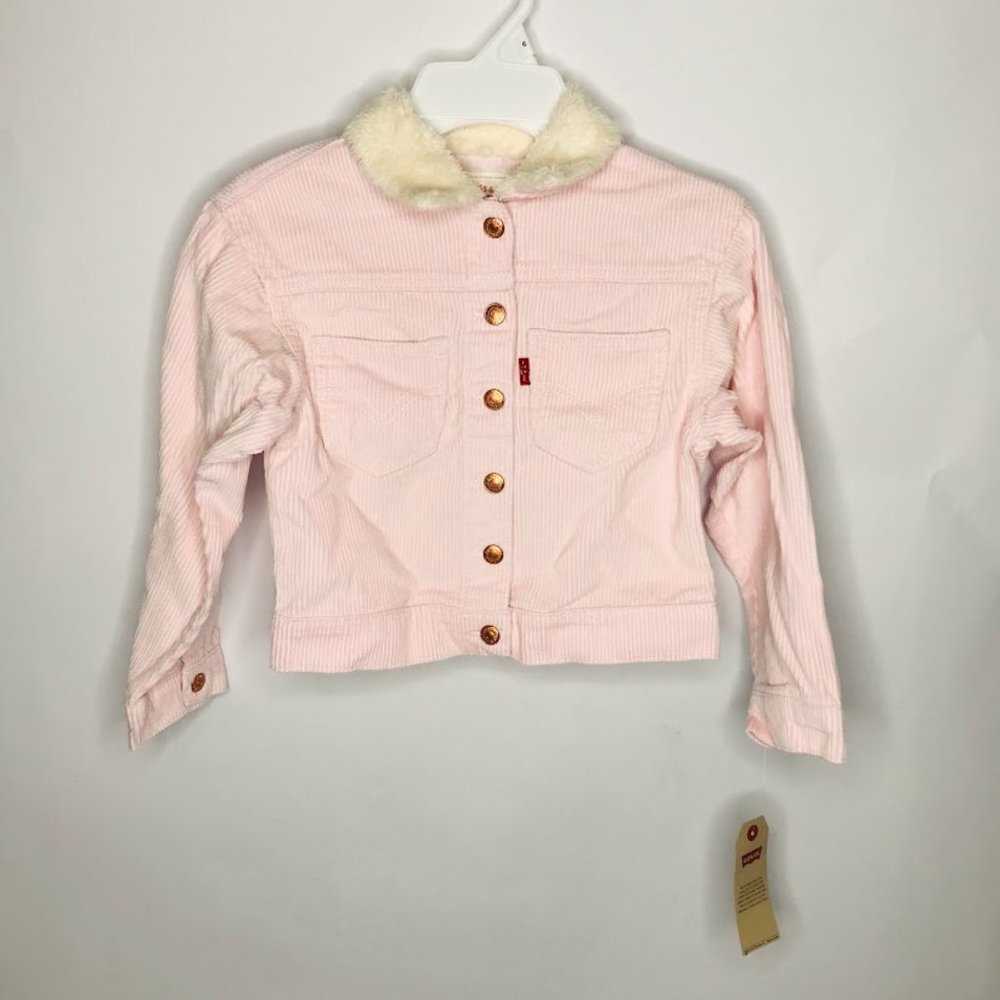 Levi's Big Girls 6 Long Sleeve Faux-Fur Collar Oversized Corduroy Trucker Jacket